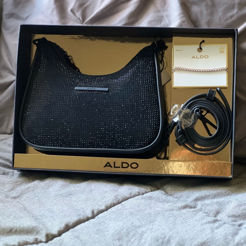 Aldo Black Sparkle Shoulder Bag Set